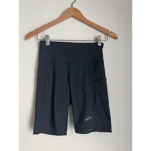 Brooks Womens Running Shorts Black Side Pockets Athletic Performance Size S